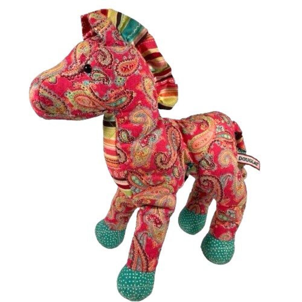 Douglas Horse Plush Cuddle Toys Paisley Pink Aqua Teal Striped Stuffed Animal